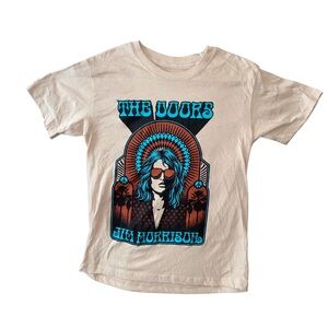 The Doors Jim Morrison Graphic TShirt Beige Tan Blue Psychedelic Rock Band Tee S